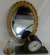 Oak Mantle clock, domed clock & gilt fra