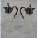 Pair of glass & silver plate claret jugs