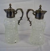 Pair of glass & silver plate claret jugs