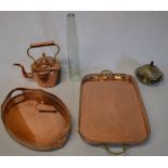 Copper trays, copper kettle, glass chimn