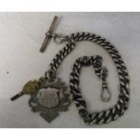 Silver watch chain and fob with boxing e