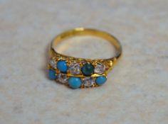 18ct gold turquoise & diamond ring, approx 0.50ct diamonds, size Q