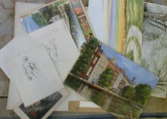 Folder containing assorted paintings and