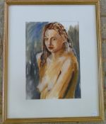 Oil on paper of a sitting nude by Majori