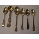 5 Silver teaspoons & silver salt spoon t