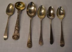 5 Silver teaspoons & silver salt spoon t