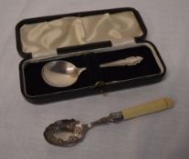 Cased Silver spoon & one other silver &
