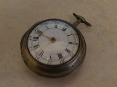Silver pair case fusee pocket watch insc