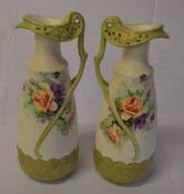 Pair of Art Nouveau hand painted jugs (a