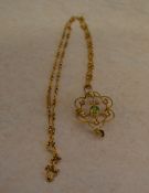 9ct gold peridot & seed pearl drop neckl