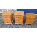 Pair of pine bedside cabinets & one othe