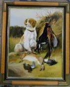 Oil on canvas of a hunting scene with si