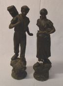 Spelter figures of a man and lady (af)