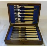 Cased set of silver plate fish knives an