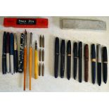 Large collection of pens including fount