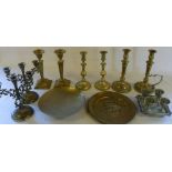 Assorted brassware inc Candlesticks