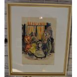 Framed watercolour of a flower girl sign