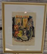 Framed watercolour of a flower girl sign