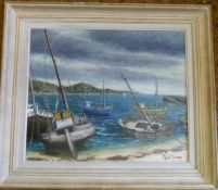 Oil on canvas of a harbour scene by Rene