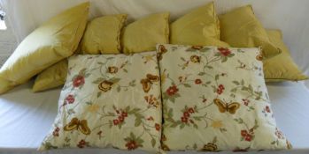 6 yellow Jonelle silk cushions & 2 John