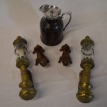 2 GWR brass wall sconces, bakolite flask