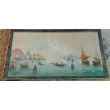 Large oil on canvas of a Venice scene wi