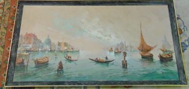 Large oil on canvas of a Venice scene wi