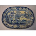 Early 19th century blue & white meat dish, 48cm diameter