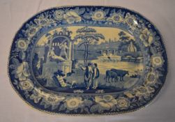 Early 19th century blue & white meat dish, 48cm diameter