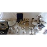 Assorted silver plate inc egg cups, tank
