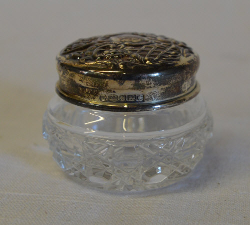 Silver topped dressing table pot