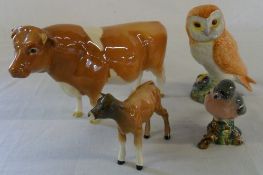 Beswick Guernsey Bull, Barn Owl, Chaffin