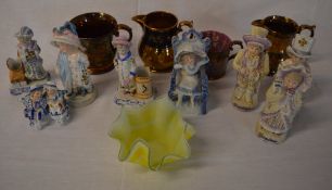 Lustre jugs & continental ceramic figure