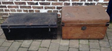 Tin trunk & a large metal deed box