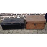 Tin trunk & a large metal deed box