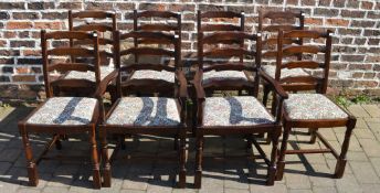 8 oak ladder back chairs inc 2 carvers