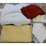 Various bedding and linen, lined curtain