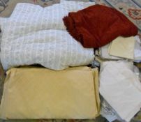 Various bedding and linen, lined curtain