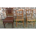 2 cane seated bedroom chairs & late Vict