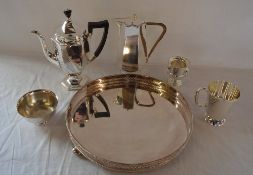 Silver plate including tray, coffee pot,