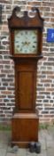 Victorian 8 day long case clock by Peaty, Cerne Abbas with painted dial & inlaid oak case