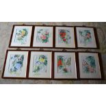 Set of 8 silk paintings