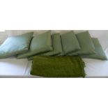 6 green John Lewis silk cushions & green