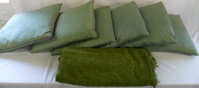 6 green John Lewis silk cushions & green