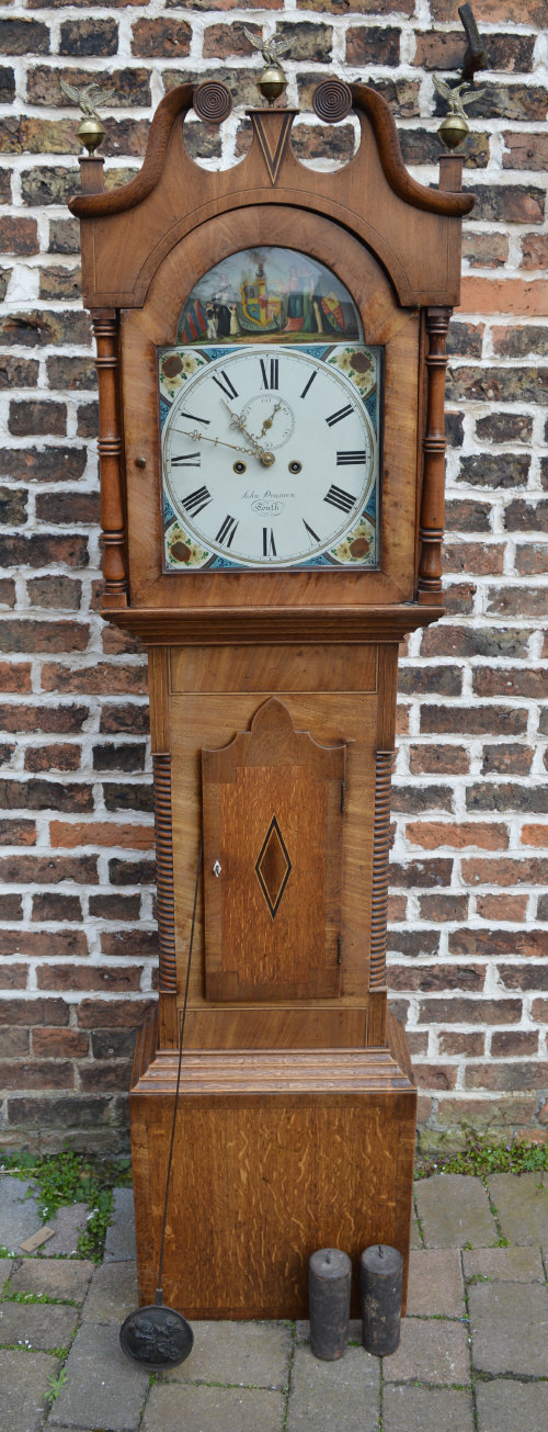 Victorian 8 day longcase clock by John Pearson, Louth with painted dial featuring the motto 'Citia