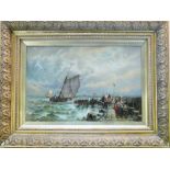 Oil on board of a seascape in an ornate