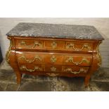 Louis XV style bombe commode with marble