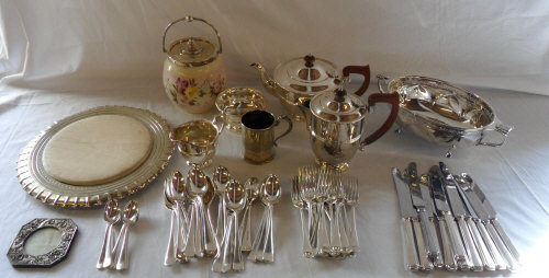 Various silver plate inc biscuit barrel,