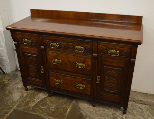 Late Victorian sideboard with carved & veneered drawers approx length 142 cm
