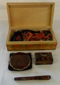 Box of costume jewellery, compact case,